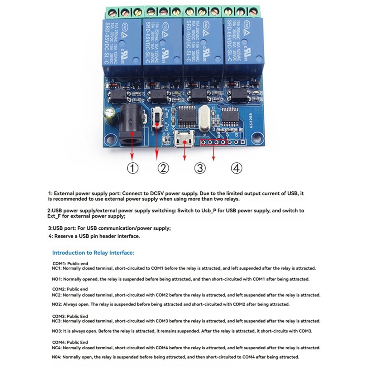 Relay Module 5V - Moduł przekaźnikowy USB AT42 4-kanałowy LCUS-4